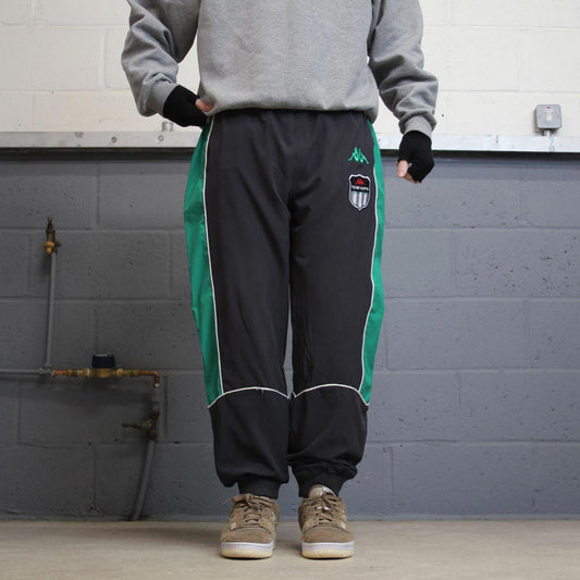 Vintage Y2K Kappa tracksuit bottoms grey green Mesh lined embroidered logo gym loose track pants