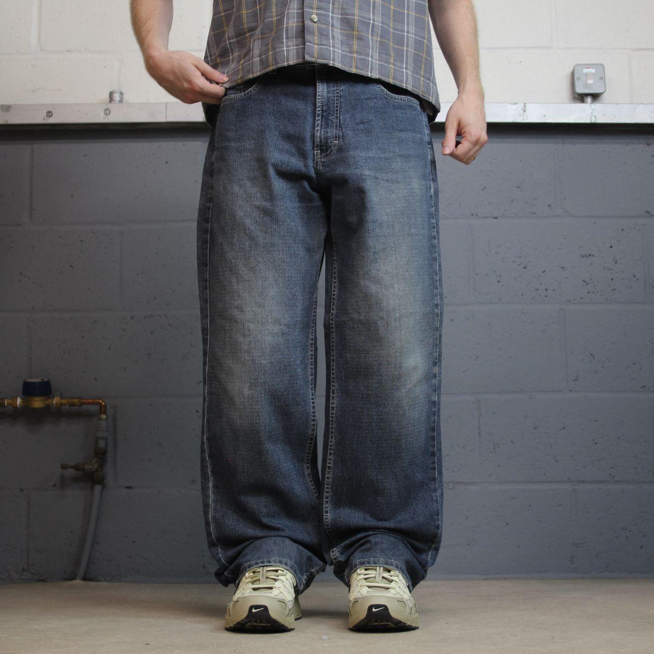 Point Zero jeans y2k blue denim W36L32 loose straight leg stitch design skater style pants