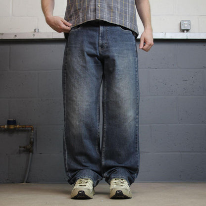Point Zero jeans y2k blue denim W36L32 loose straight leg stitch design skater style pants