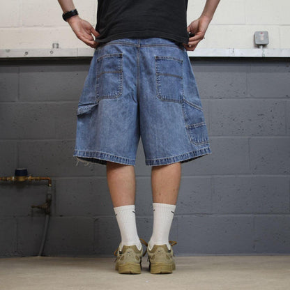 Baggy denim shorts carpenter blue Cherokee skater style summer festival cargo jorts