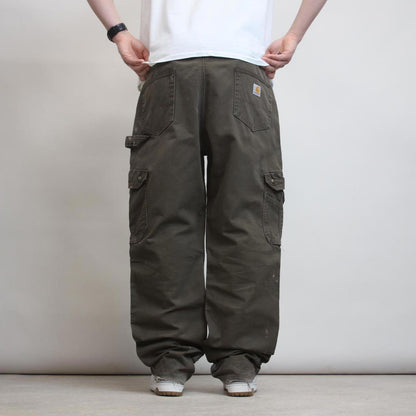 Carhartt carpenter pants W38 L32 khaki canvas 90s style skater cargo trousers utility pockets