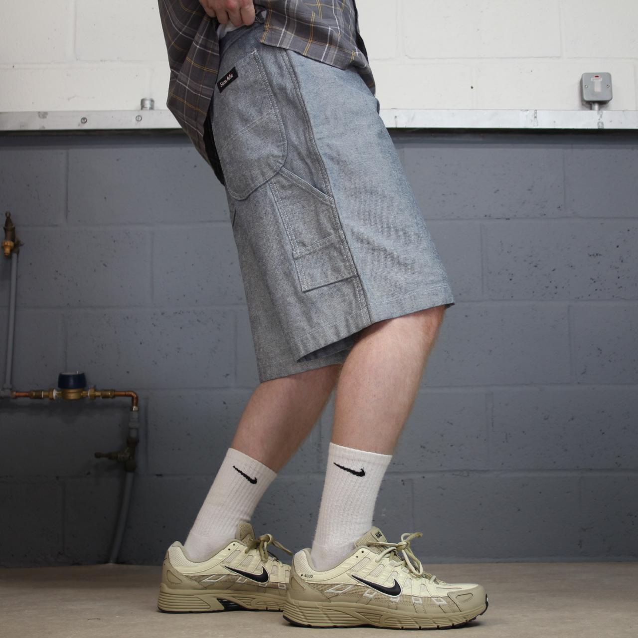 Y2K baggy denim shorts light blue carpenter denim skate surf style cargo shorts Sean John patches