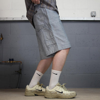 Y2K baggy denim shorts light blue carpenter denim skate surf style cargo shorts Sean John patches