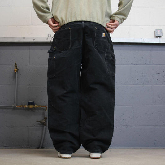 Y2k baggy fit Carhartt double knee work pants black Loose wide-leg canvas skate trousers