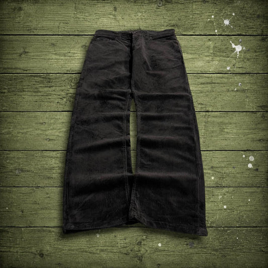 Vintage straight fit corduroy pants black W33L34 Hattric 5 pocket cord trousers waist patch