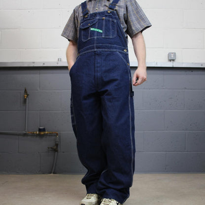 Vintage y2k denim dungarees loose leg blue Key workwear bib & brace overalls utility