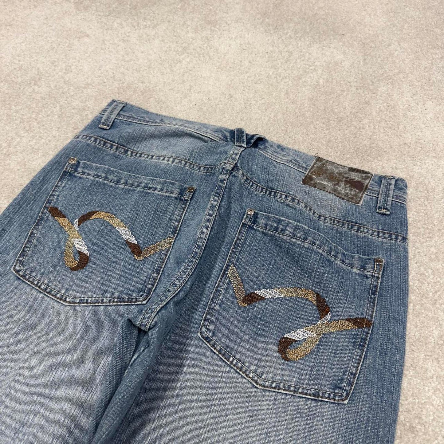 Y2K embroidered skater jeans 5ive Jungle W38L32 90s hip hop style jeans big stitch design