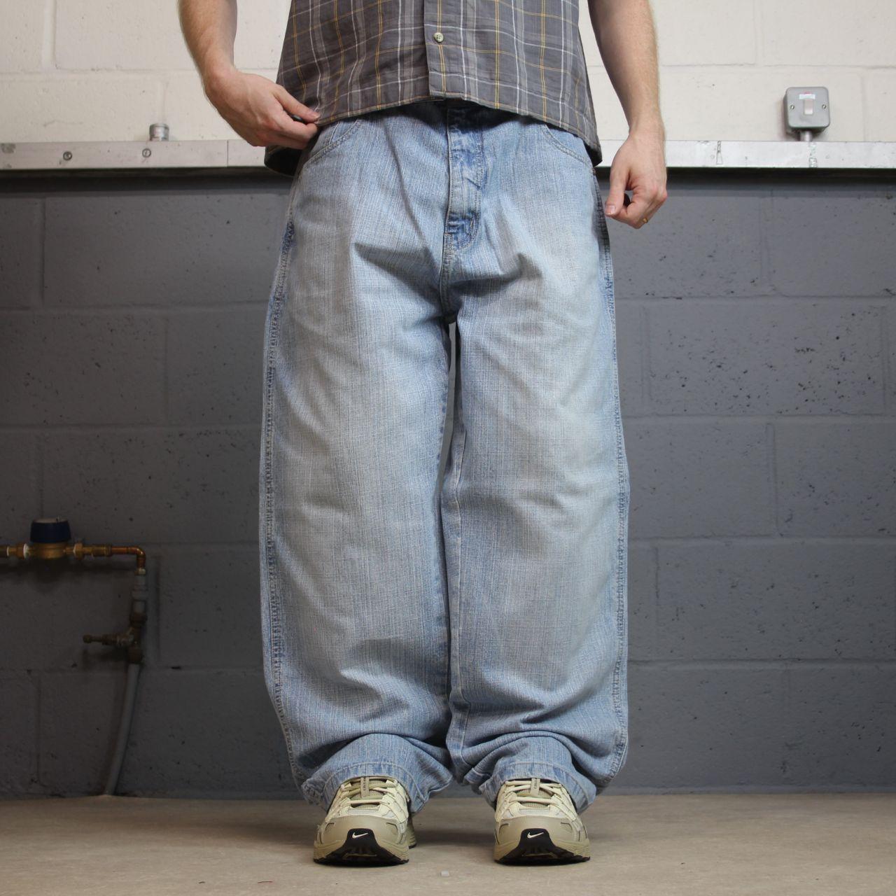 Y2K baggy denim surf jeans W36L32 blue Loose leg Dodeca skater style loose leg jeans