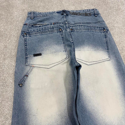 90s y2k baggy Akademiks jeans W32L34 loose wide leg blue denim skater style pants casual wear autumn