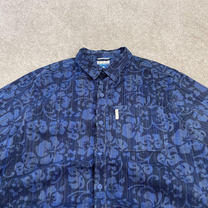 Columbia corduroy short sleeve Hawaiian shirt blue Y2K floral patterned festival surf summer shirt
