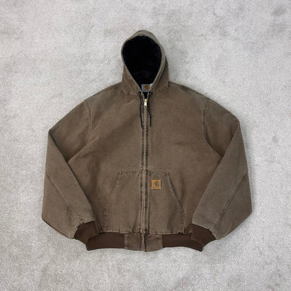 Vintage brown Carhartt hooded active jacket 2XL Tall canvas bomber