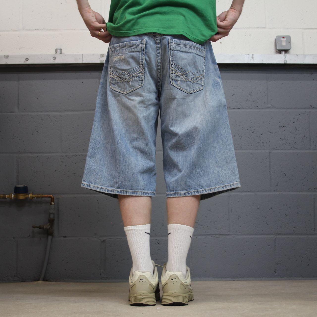 Baggy denim shorts y2k embroidered blue BKE Derek ripped style surf jorts