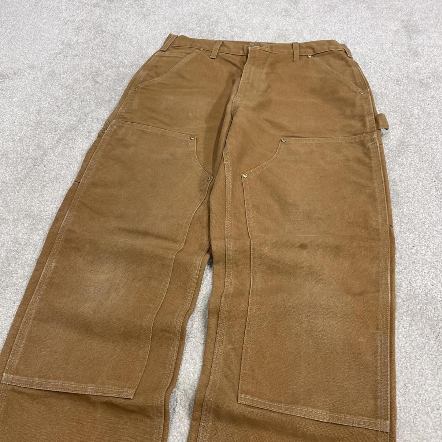 Carhartt double knee cargo jeans W32L30 work pants tan brown Loose fit baggy canvas workwear utility