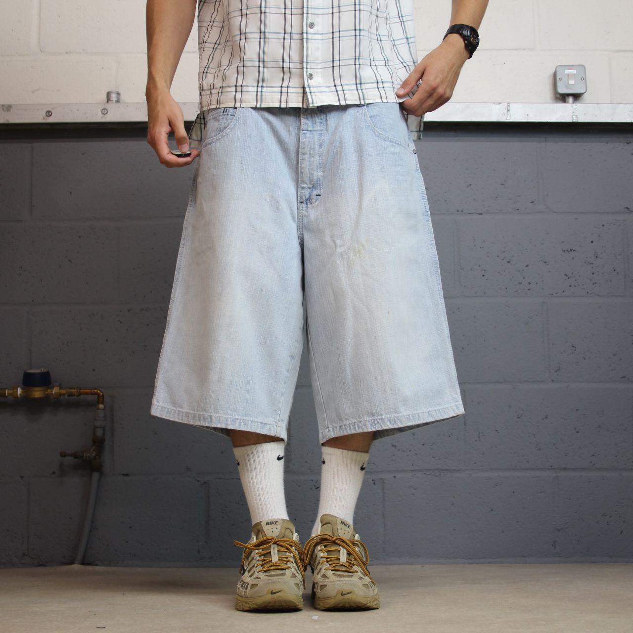 Southpole baggy denim shorts long y2k blue Long wide leg skater surf shorts summer
