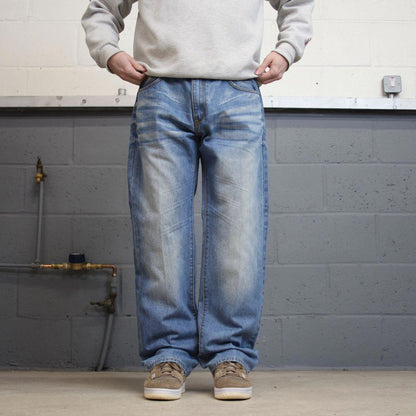 90s y2k Rocawear jeans embroidered W38L32 loose blue denim skate style hip hop pants