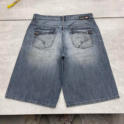 Baggy Ecko Unltd denim shorts W40 long wide leg Y2K skate style denim jorts embossed designs
