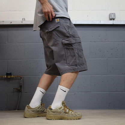 Carhartt cargo shorts loose canvas grey Canvasy relaxed fit skate style shorts