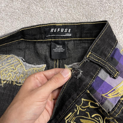 Y2k embroidered denim shorts black Refuse loose short skater festival jorts