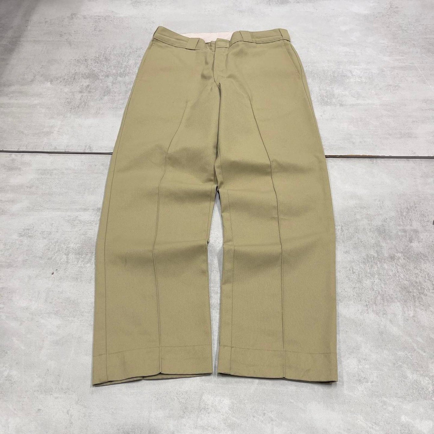 Khaki Dickies Pants W34L30 loose twill chino pleated 90s style skater pants