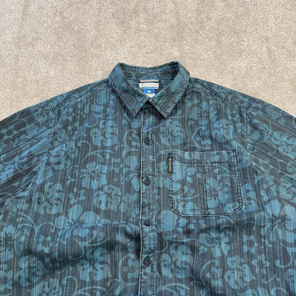 Columbia funky corduroy short sleeve shirt blue Y2K patterned festival surf style summer shirt