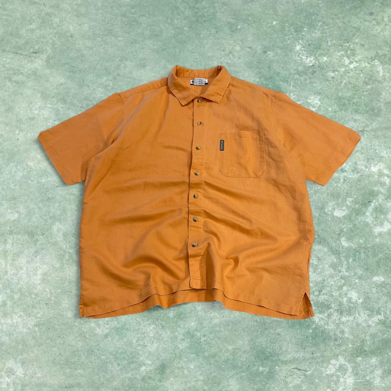 Columbia technical short sleeve shirt orange Festival style button down summer hiking shirt