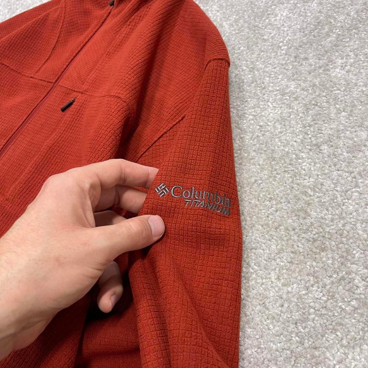 00s Columbia technical fleece L men's red 1/4 zip up y2k waffle style autumn adjustable waist