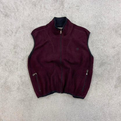Y2K Champion technical fleece gilet M burgundy men’s zip up embroidered logo outdoors hiking autumn