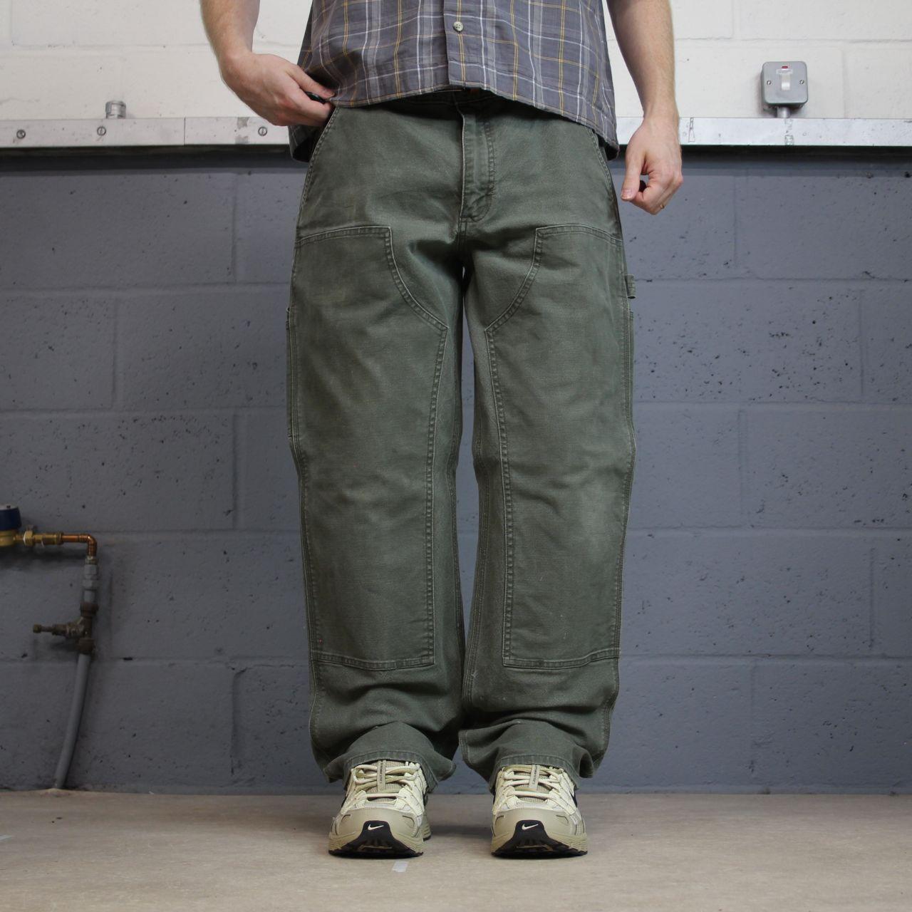 Carhartt double knee carpenter jeans green y2k Loose leg canvas relaxed skater style workwear