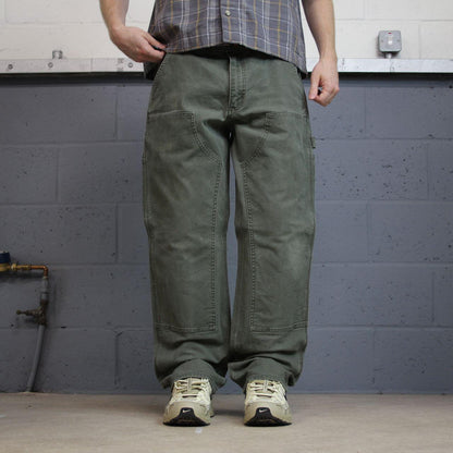 Carhartt double knee carpenter jeans green y2k Loose leg canvas relaxed skater style workwear