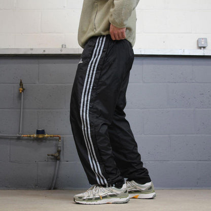 Vintage Y2K baggy Adidas tracksuit bottoms black Wide-leg embroidered lined leg popper track pants
