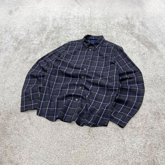 Checkered plaid flannel shirt autumnal XL grey APT. 9 men's long sleeve button up y2k style