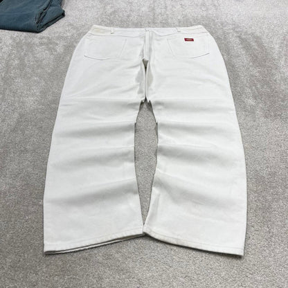 White Dickies jeans W40L30 loose white 90s skater style pants patch logo workwear