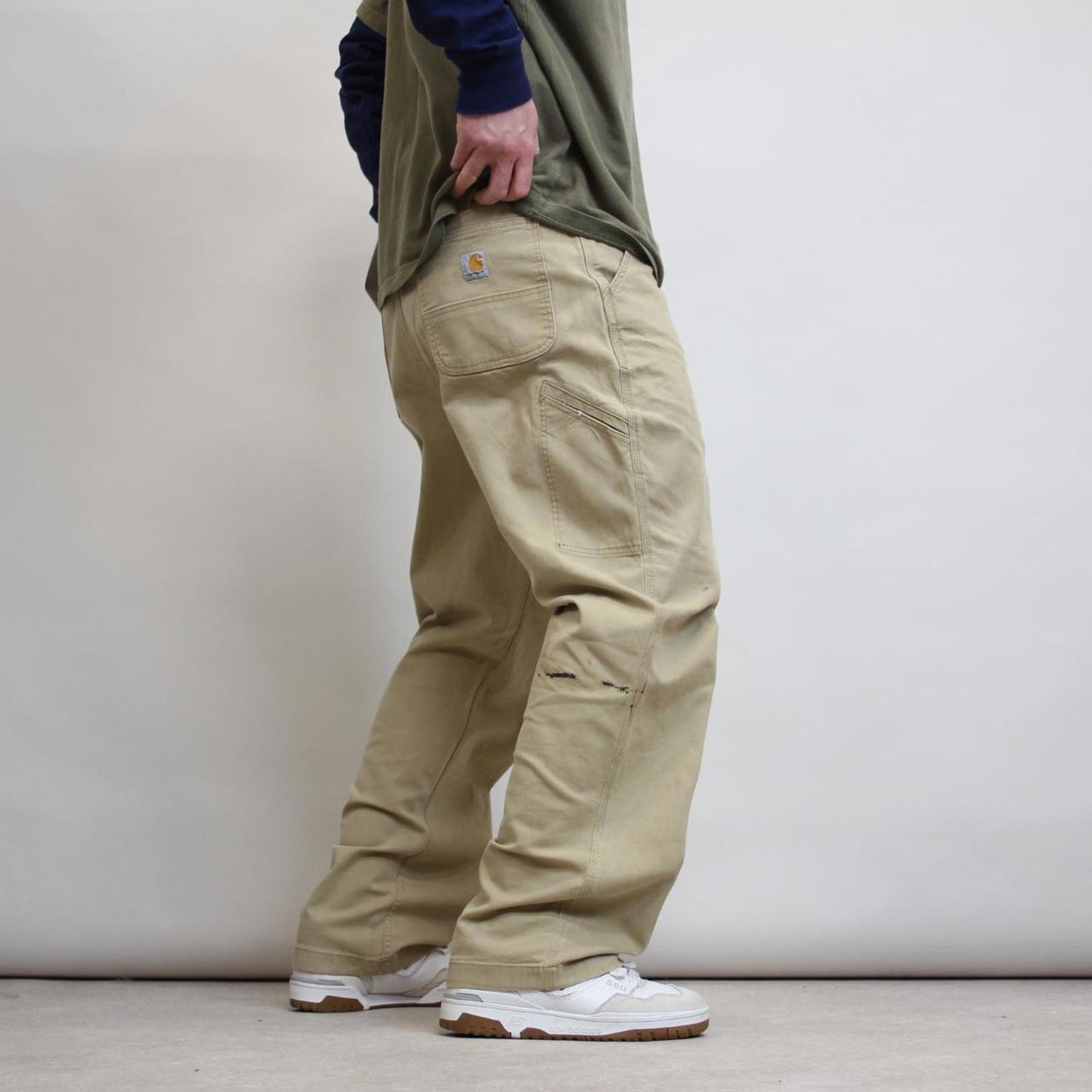 Carhartt carpenter trousers W40L32 beige sand relaxed fit 90s workwear skate style cargo pants