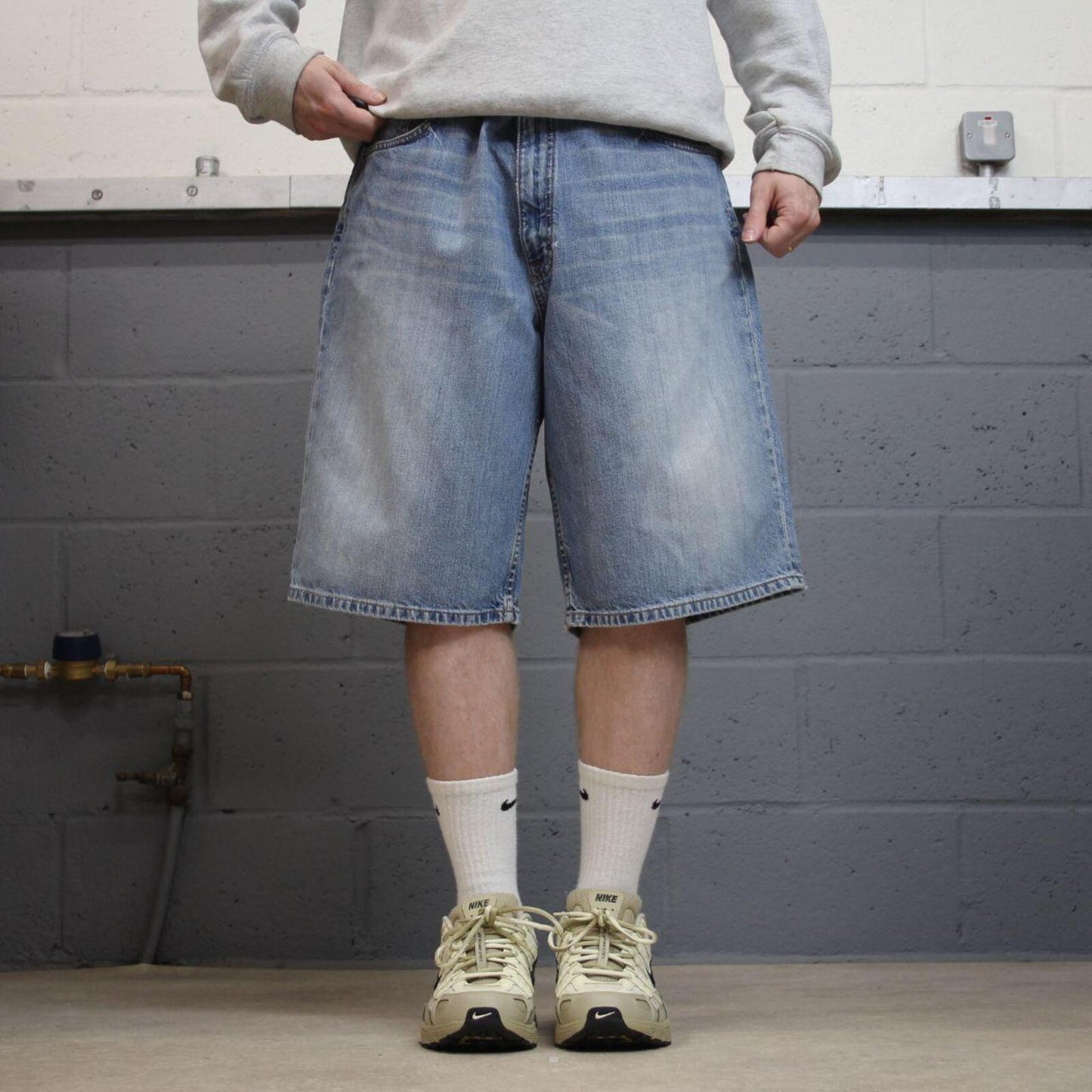 Long denim shorts y2k skater loose blue BKE skater style brand surf jorts
