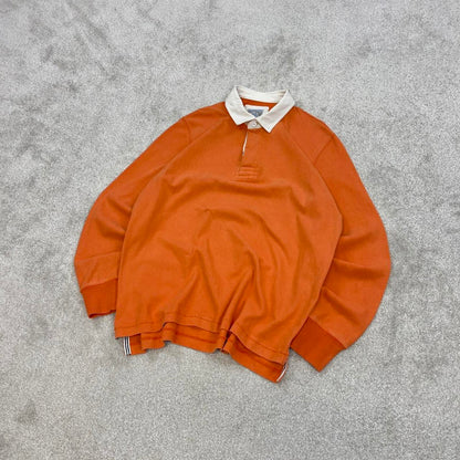 Orange Lands' End vintage Rugby Shirt Medium classic pastel colour long sleeve polo boxy fit