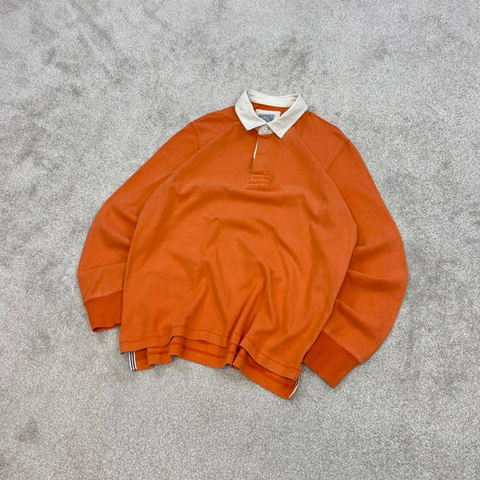 Orange Lands' End vintage Rugby Shirt Medium classic pastel colour long sleeve polo boxy fit