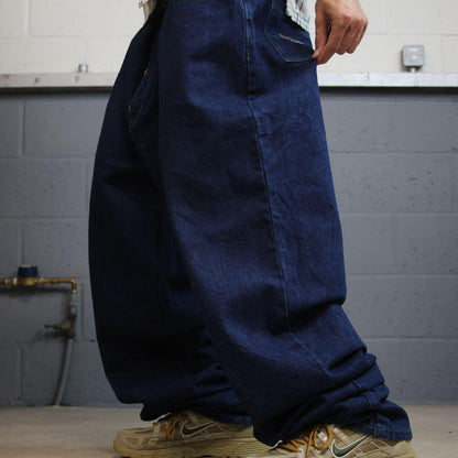 Xtasy extra baggy jeans y2k W44L38 navy blue Wide leg long skater style pants deck chair stripes
