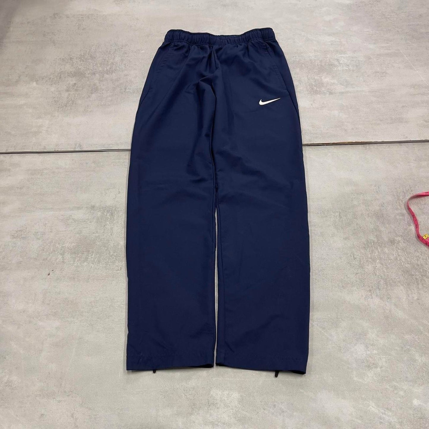 Nike Trackies S navy y2k 00s style dri-fit joggers embroidered logo zip ankles