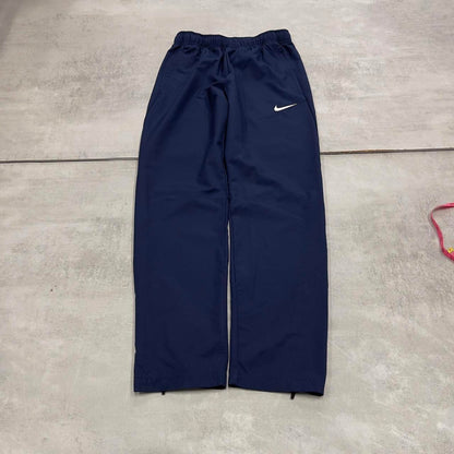 Nike Trackies S navy y2k 00s style dri-fit joggers embroidered logo zip ankles