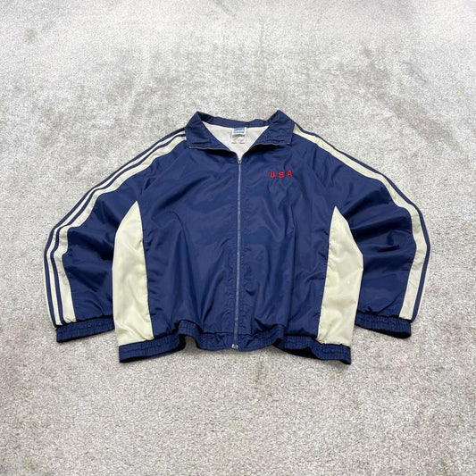 Vintage Adidas technical windbreaker bomber jacket XL men's navy y2k 00s style full zip boxy coat