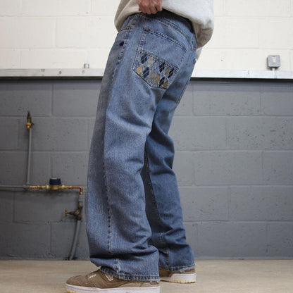 90s y2k Phat Farm jeans W36L32 loose blue denim embroidered skate style hip hop pants