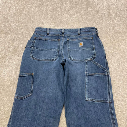 Y2K Carhartt double knee carpenter jeans women's blue relaxed fit denim skate style cargo pants
