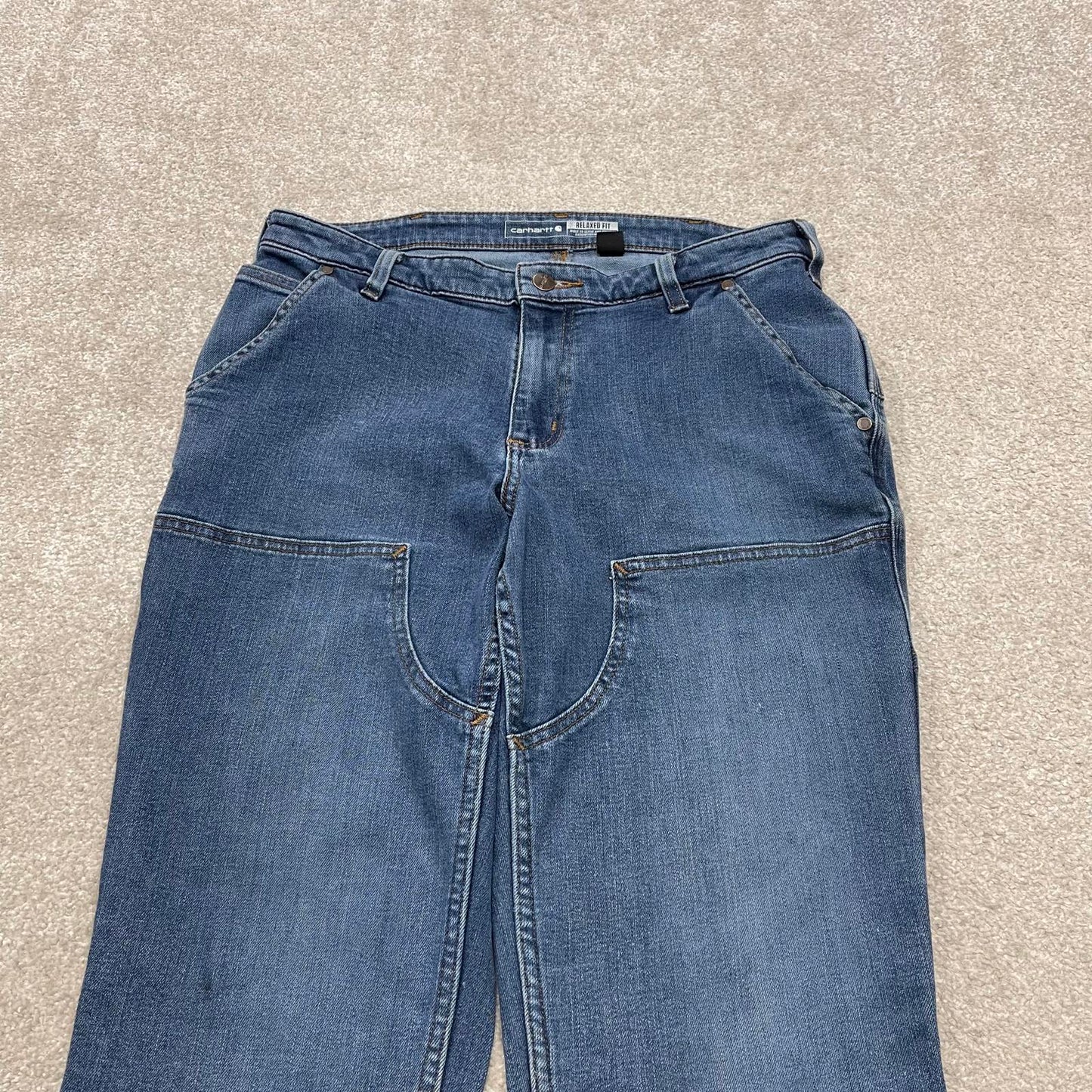 Y2K Carhartt double knee carpenter jeans women's blue relaxed fit denim skate style cargo pants