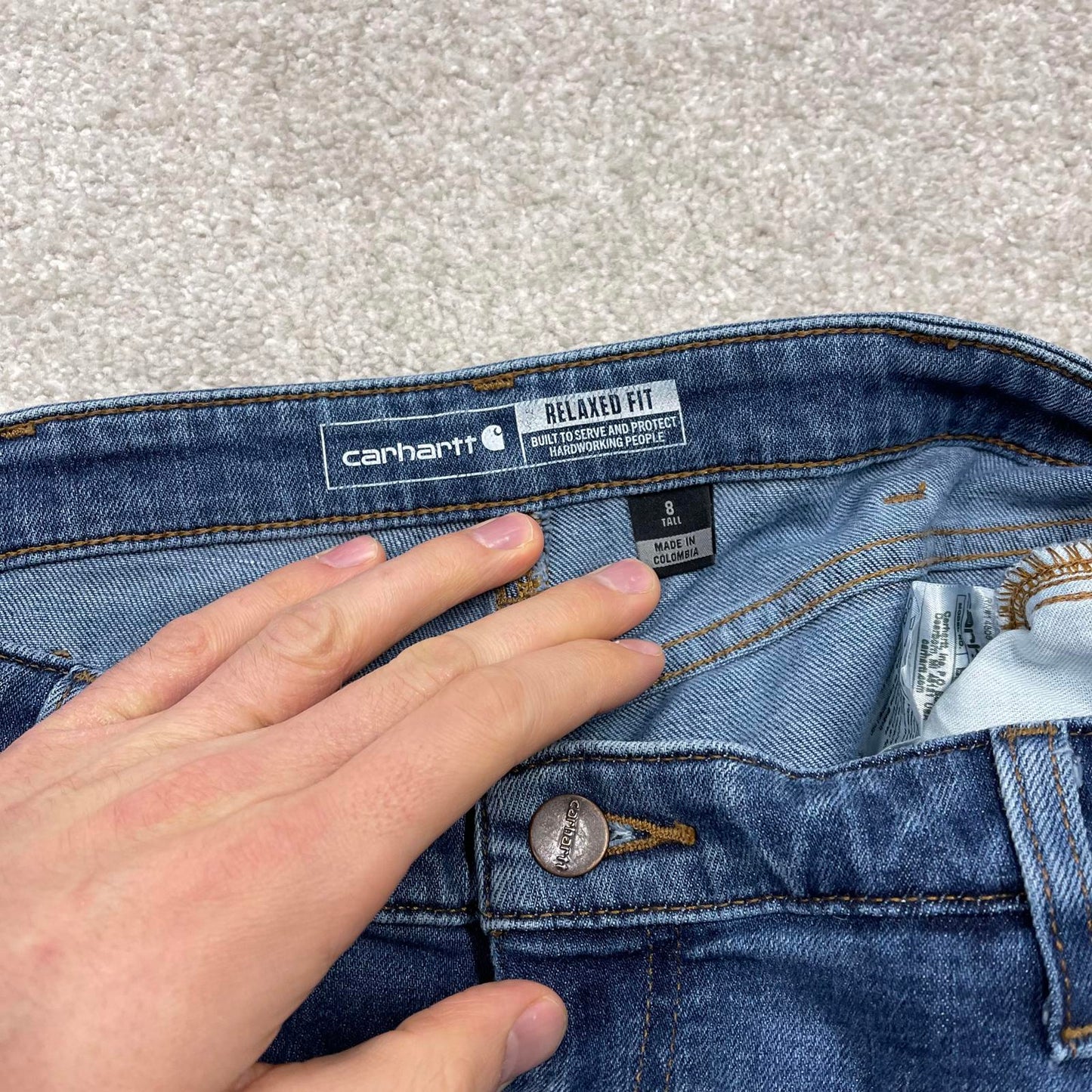 Y2K Carhartt double knee carpenter jeans women's blue relaxed fit denim skate style cargo pants