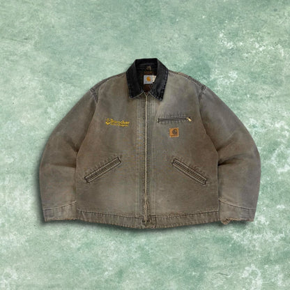 Vintage Carhartt Detroit jacket brown technical boxy cropped fit chore coat checkered blanket lining