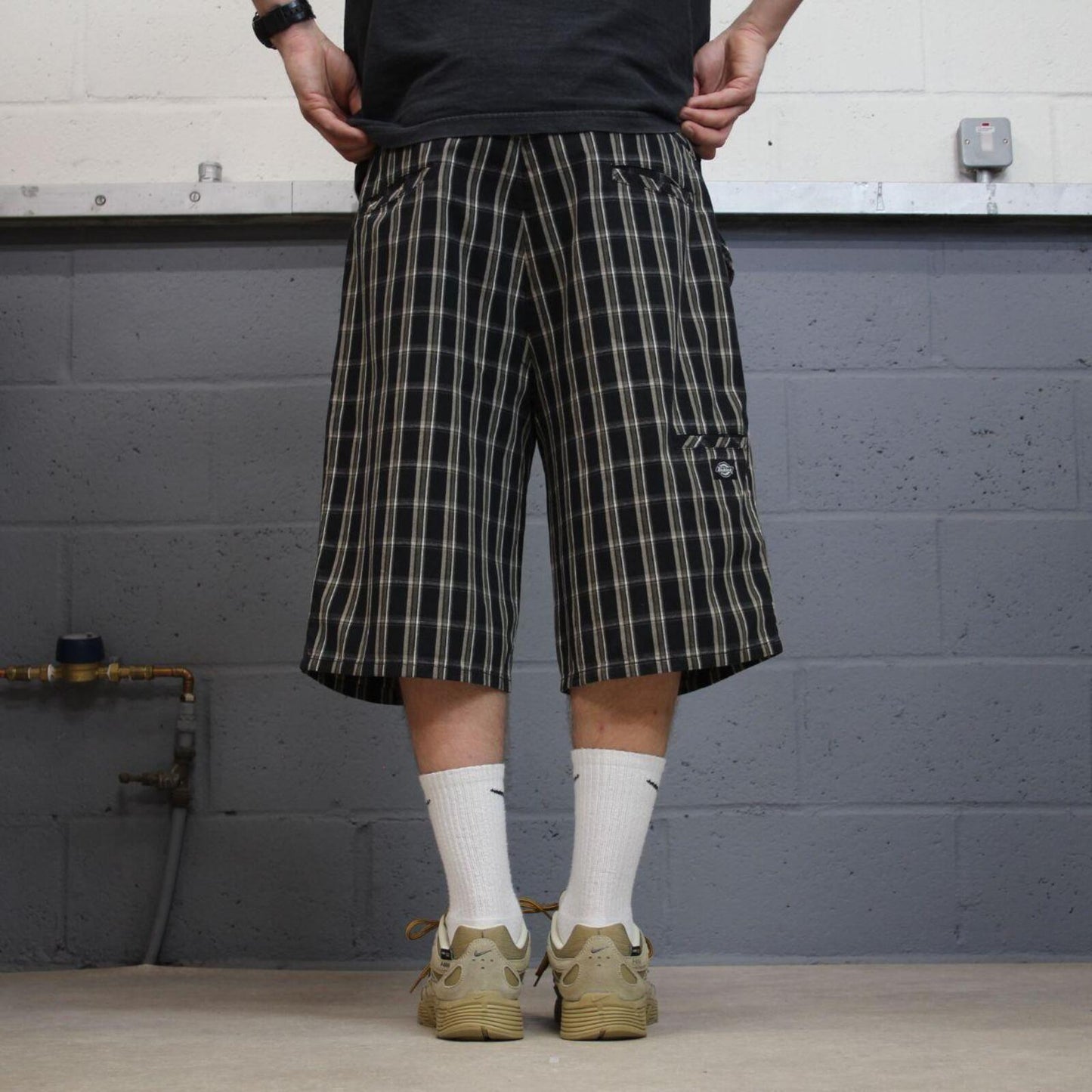 Dickies baggy checkered shorts carpenter black Check surf style skater shorts long wide leg