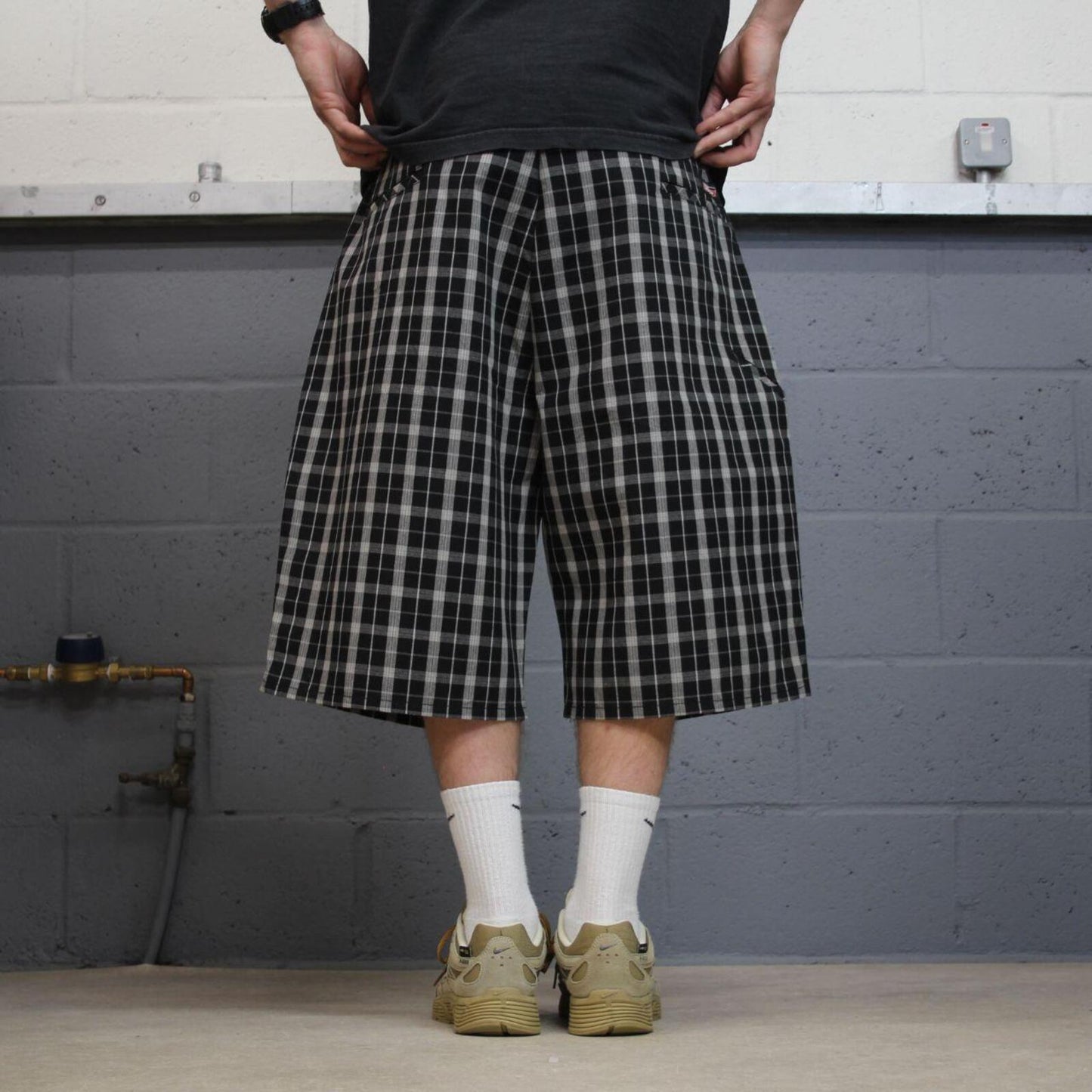 Dickies baggy checkered shorts carpenter black Check surf style skater shorts long wide leg