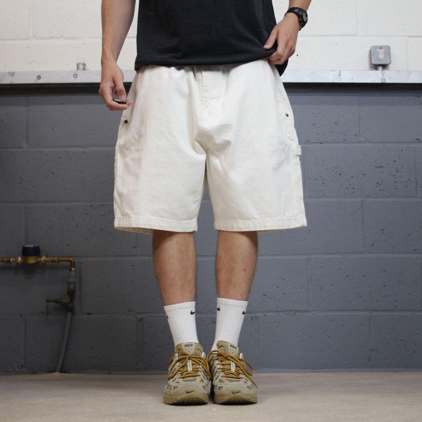 Baggy denim carpenter shorts cargo white Arsenic loose skater style jorts