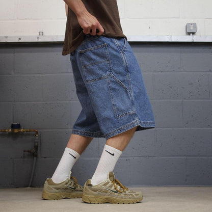 Baggy denim cargo shorts carpenter blue Rugged Wear skater style summer festival jorts
