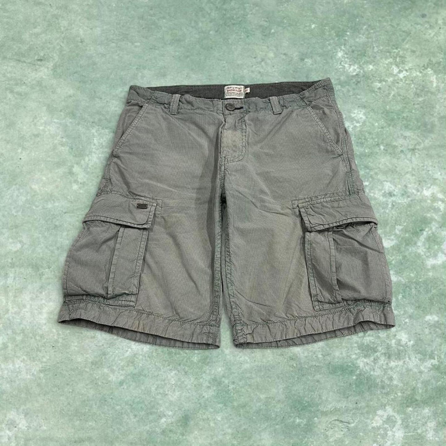 Y2k checkered cargo shorts green Lightweight check surf style summer festival shorts